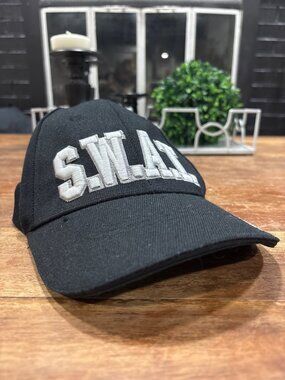 S.W.A.T. Black Adjustable Baseball Cap Embroidered Lettering Unisex SWAT